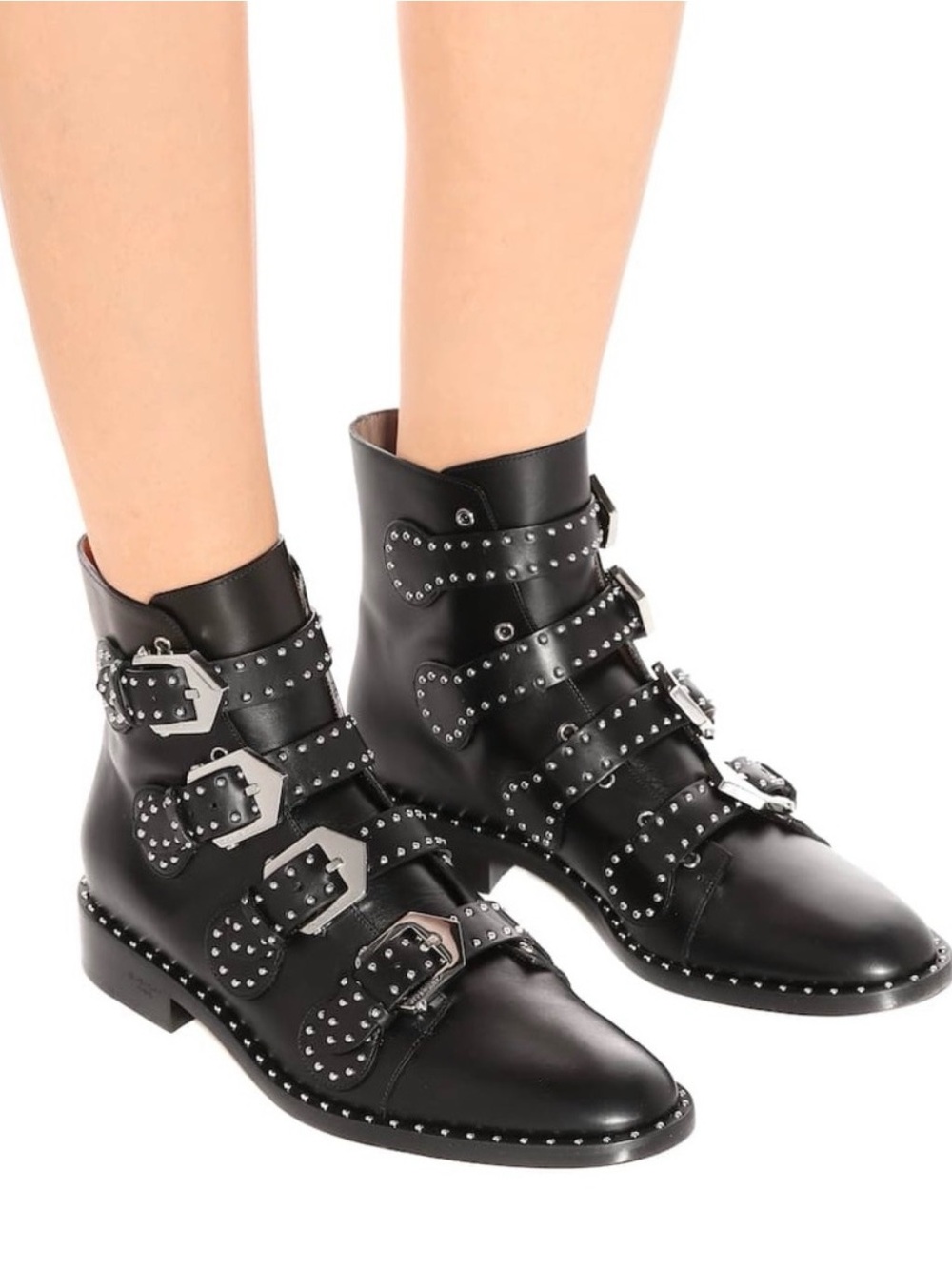 Givenchy Prue Leather Studded Buckle Boots size - Women